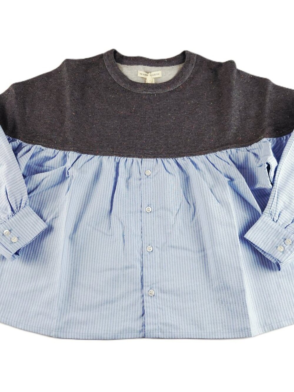 The Sunday Collective Button Front Shirt Kids Size 10-11Y Blue Multi Crew Neck
